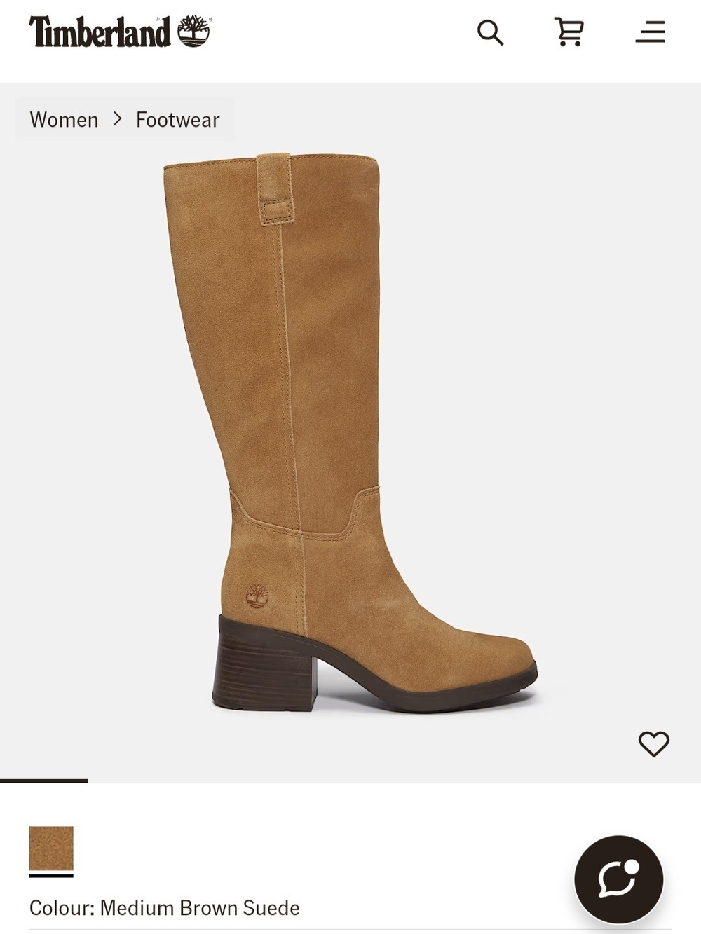 Timberland Tall Suede Heeled Boot in Medium Brown 8.5